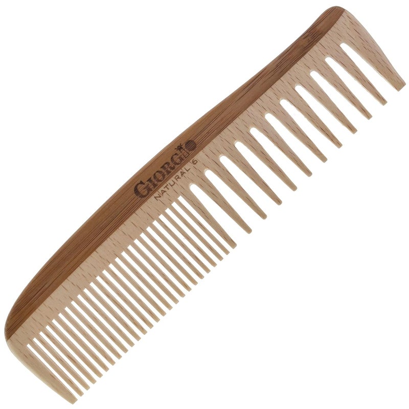 Giorgio GIONAT6 Natural Wooden Comb Hair Detangler - Half Fine Tooth and Wide Tooth Comb for Curly Hair, Bamboo and Beechwood Hair Combs for Thick Hair - Organic Wooden Hair Comb for Men and Women