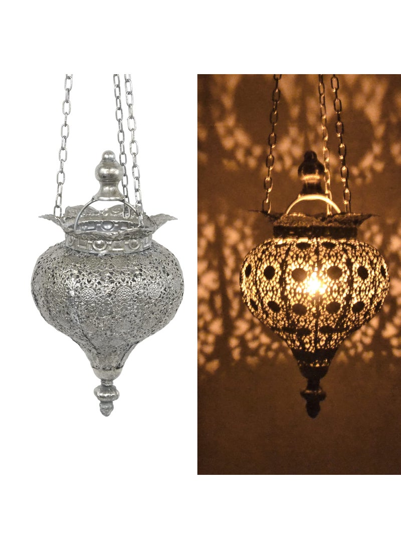 Westcharm Westcharm Antique Silver Oriental Moroccan Ramadan Lantern Metal Hanging Pendant Light Candle Lantern Lamp Decorative Decor Indoor Outdoor  Small 