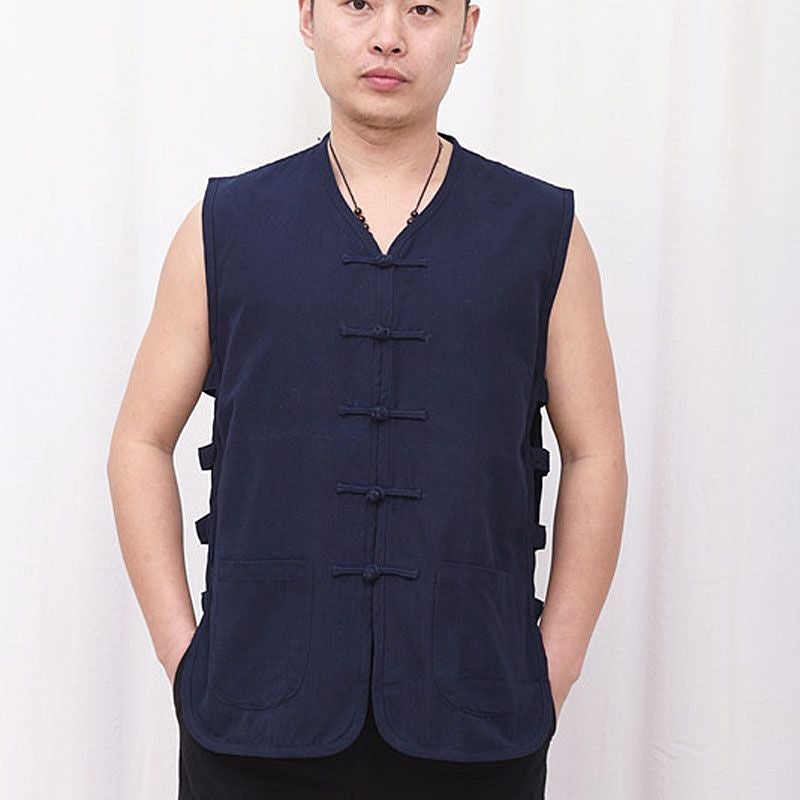 Traditional Buckle Old Coarse Cloth Tang Coat Mens Vest and Vest for Summer Old Man Sweatshirt Chinese Style Waistcoat Chinese Style Light gray  - Image 2