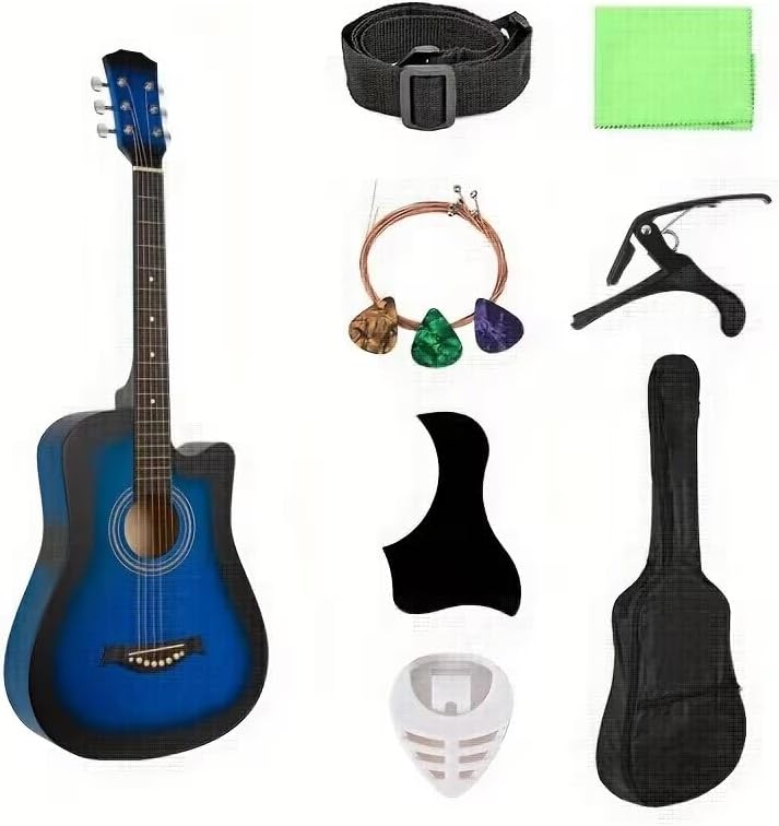MegArya 38-Inch Beginner Acoustic Guitar Starter Kit - Blue - Image 1