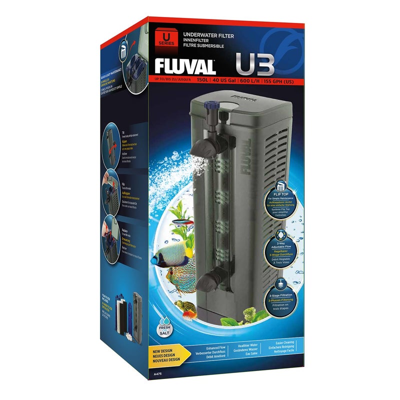 Fluval فلتر تحت الماء Fluval U3 - مصمم للأحواض المائية العذبة والمالحة، مثالي أيضًا للأحواض الزجاجية وأحواض السلاحف - Image 1