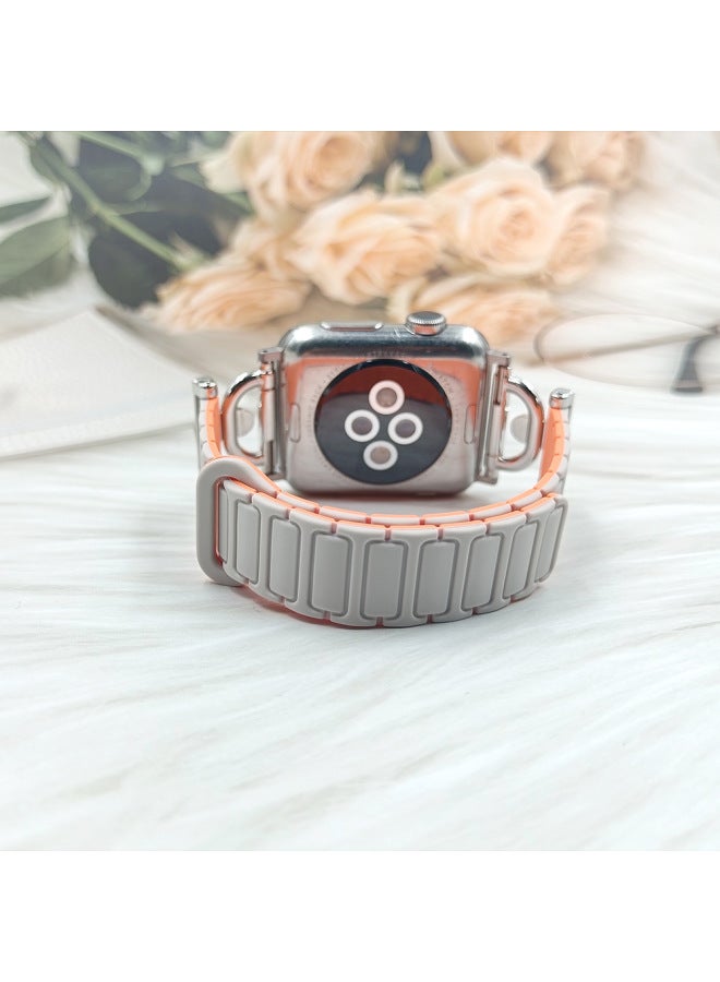 Suitable For Apple Watch For ApplewatchS10 Magnetic Two-color Small Waist Silicone Strap Girls 2025 New-Color:42/44/45/46mm Chocolate  - Image 4