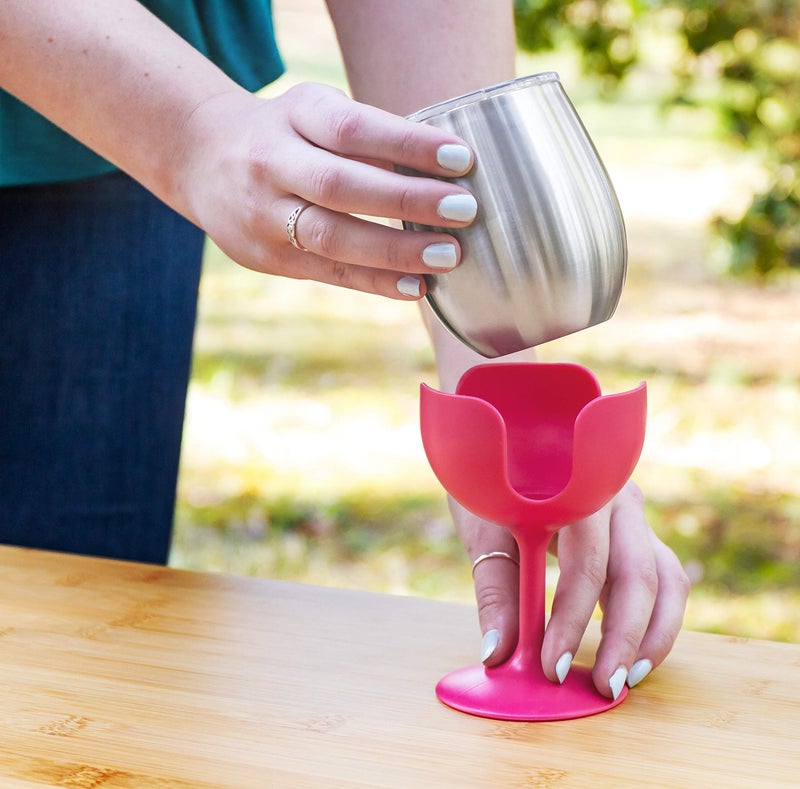 Camco Camco Life is Better at The Campsite Wine Tumbler | Heavy Duty Double Wall Vacuum Insulation | Crafted of 18/8 Stainless Steel | Removable Green  Yellow  Blue & Pink Stems | 4-Pk  8-oz/Each (53068) - Image 3