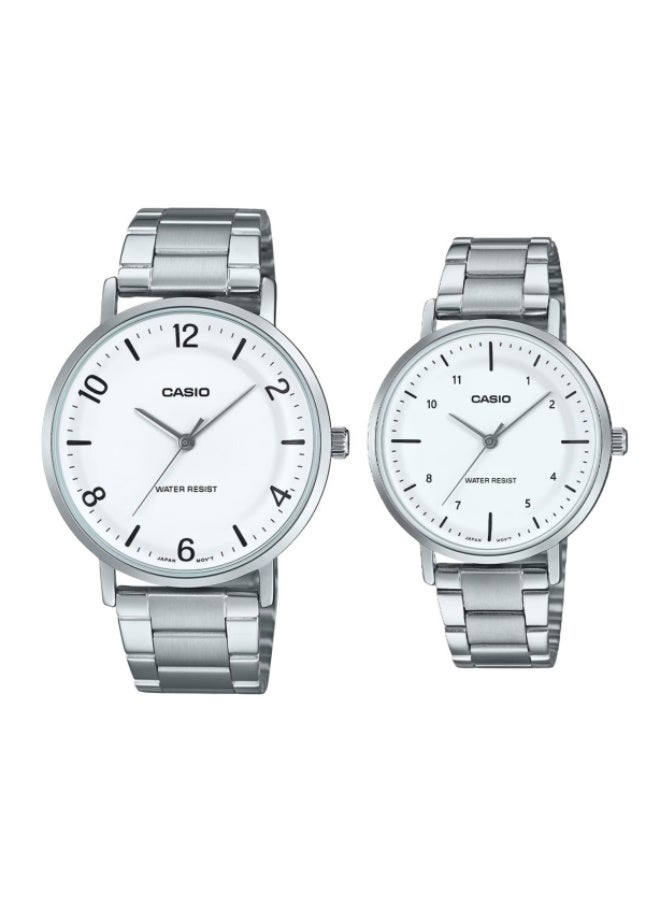 CASIO Stainless Steel Analog Concave Shaped Dial Couple Watch Set MTP-VT03D-7B + LTP-VT03D-7B - Image 1