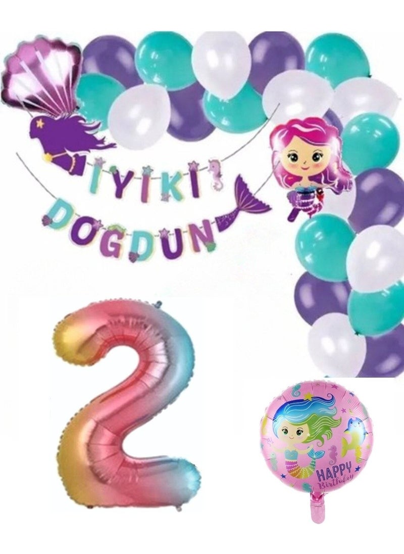 Store 2 Year Old Mermaid Concept Birthday Set Birthday Party Decoration  - Image 2