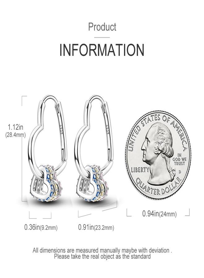 NARMO 925 Sterling Silver Hoop Earrings for Women Colourful Cubic Zirconia Earrings Heart Shaped Hoop Earrings Minimalist Fashion Jewellery, 46 Millimeter, Sterling Silver, Cubic Zirconia - Image 3