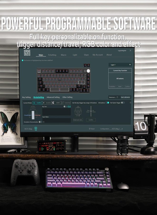 EPOMAKER HE75 Mag Wireless Gaming Keyboard with Hall Effect Switch and Changeable Knob Module, Rapid Fast Magnetic Keyboard with Adjustable Trigger, USB-C/2.4G/Bluetooth, RGB Backlit (Black Purple) - Image 4