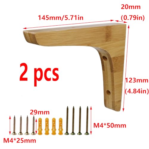 Antrader 2PCS Wooden Shelf Brackets,Solid Wall Mount Wood Shelf Bracket,Wood Triangle Bracket,L Shape Shelf Holders Include Mounting Screws,14.5*12.3*2cm,Light Brown - Image 3