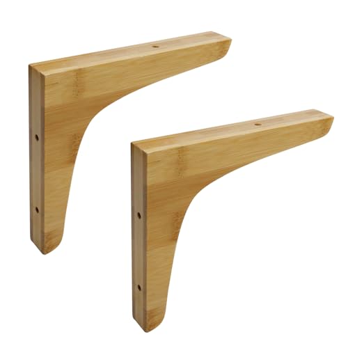 Antrader 2PCS Wooden Shelf Brackets,Solid Wall Mount Wood Shelf Bracket,Wood Triangle Bracket,L Shape Shelf Holders Include Mounting Screws,14.5*12.3*2cm,Light Brown - Image 1