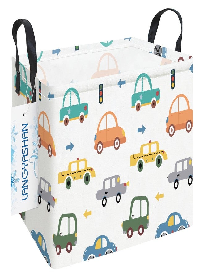 LANGYASHAN Rectangular Storage Bin Collapse Canvas Fabric Cartoon Storage Basket with Handles for Organizing Home Kitchen Boys and Girls Toys Office Closet Shelf Baskets(Rec Color Cars) - Image 1