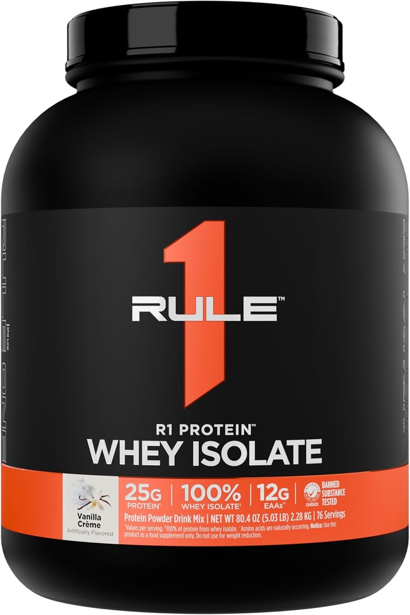 Rule 1 Proteins Rule 1 R1 Protein Whey Isolate  with 25g Protein  6g BCAA Exclusively from Isolated  Hydrolyzed Sources for Workout Recovery 5 Pounds Vanilla Creme - Image 1