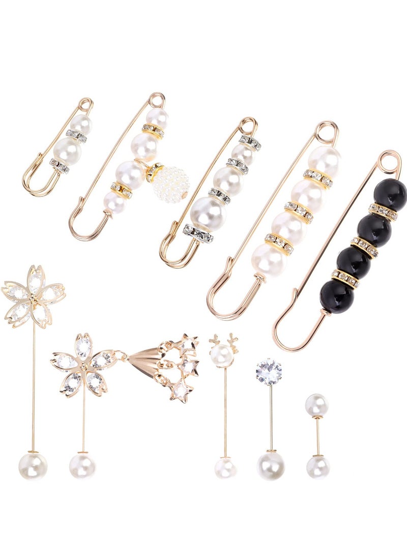 SYOSI 10 Pieces Pearl Scarf Brooch Pin Assorted Scarf Hijab Clips Small Brooch Set Metal Clips for Headscarf Shawl Women Scarves Hijab Safety Shawl Brooch Pins for Women Men Kids  - Image 1