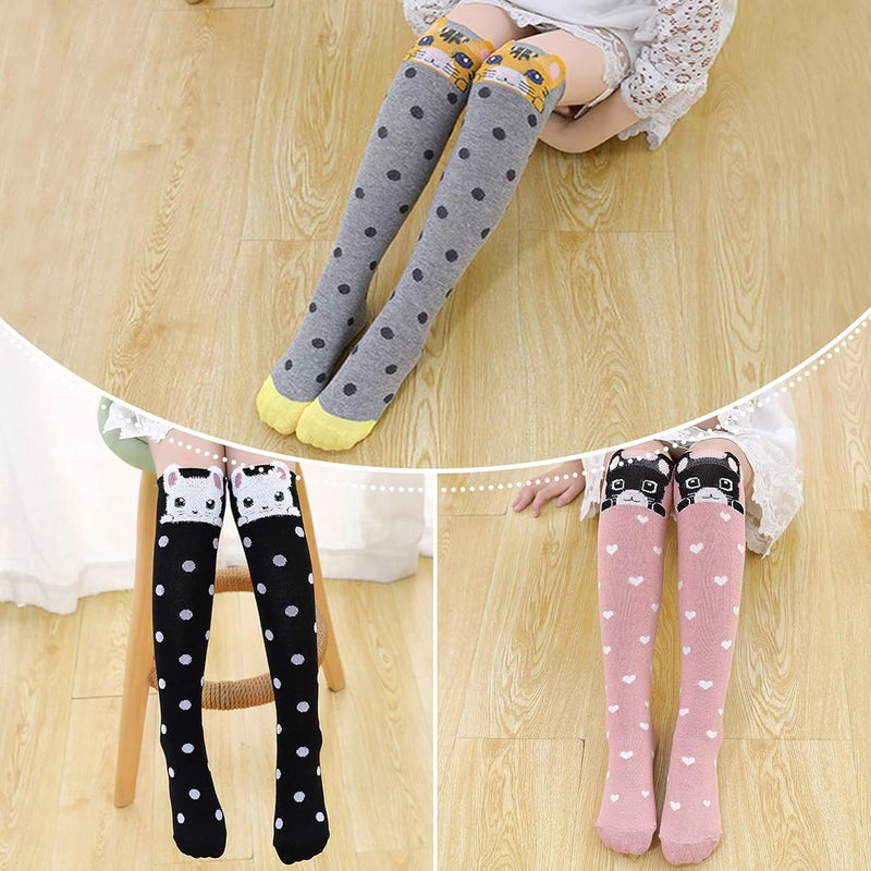 LINEMIN 3-12 Years Girls Knee High Socks Kids Cartoon Animal Warm Cotton Long Tall Boot Socks 6 Pairs - Image 2