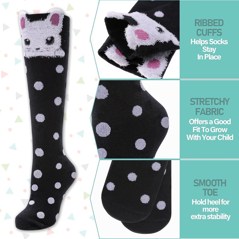 LINEMIN 3-12 Years Girls Knee High Socks Kids Cartoon Animal Warm Cotton Long Tall Boot Socks 6 Pairs - Image 3