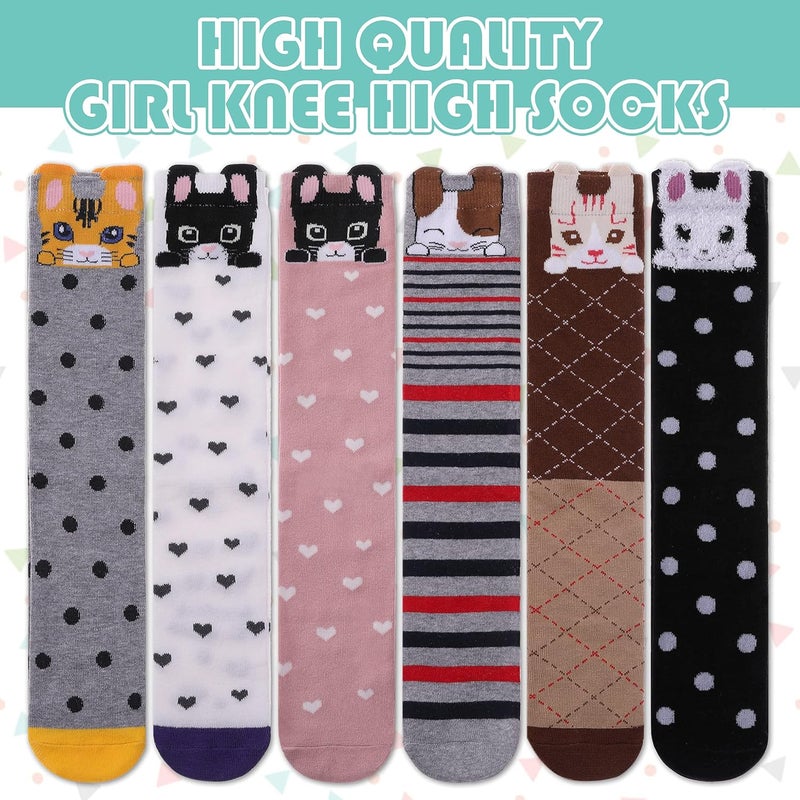 LINEMIN 3-12 Years Girls Knee High Socks Kids Cartoon Animal Warm Cotton Long Tall Boot Socks 6 Pairs - Image 4