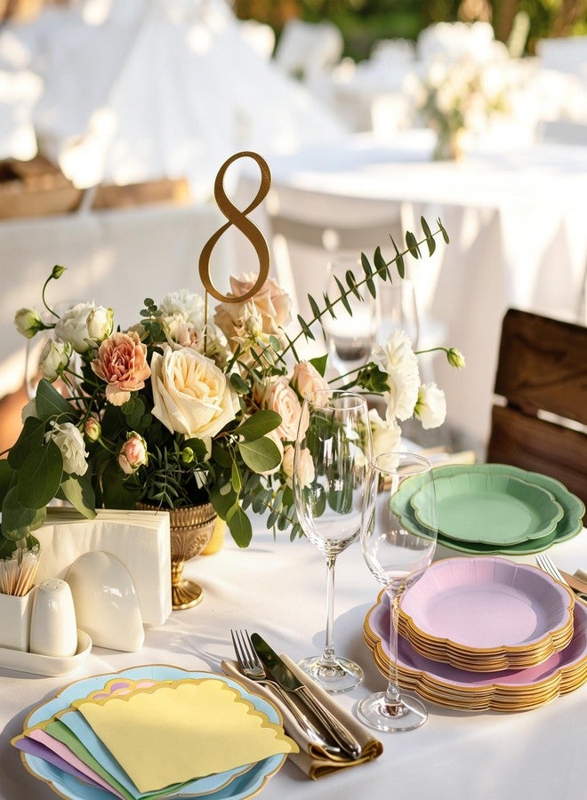 Kochorie 100 Pcs Pastel Paper Plates and Napkins Gold Foil Scalloped Paper Plates & Napkins Disposable Tableware Set for Birthday Wedding Baby Shower Party Decorations - Image 5