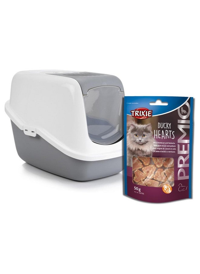 تريكسي مكافآت القطط من ماركة دكي هارتس، 50 جرامًا، ومرحاض القطط المنزلي من سافيك نيستور، 22 × 15 × 15 بوصة، (رمادي بارد) - مناسب لجميع سلالات القطط - Image 1
