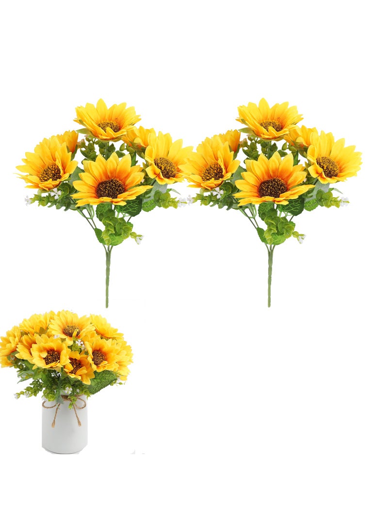 KASTWAVE Artificial Sunflowers with Stems,2 Bunches Realistic Silk Flower Bouquet for Wedding Party Bouquet Arrangement Table Centerpieces Home Garden DIY Decoration, Floral Arrangement - Image 1