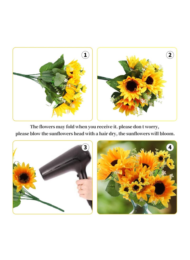 KASTWAVE Artificial Sunflowers with Stems,2 Bunches Realistic Silk Flower Bouquet for Wedding Party Bouquet Arrangement Table Centerpieces Home Garden DIY Decoration, Floral Arrangement - Image 2