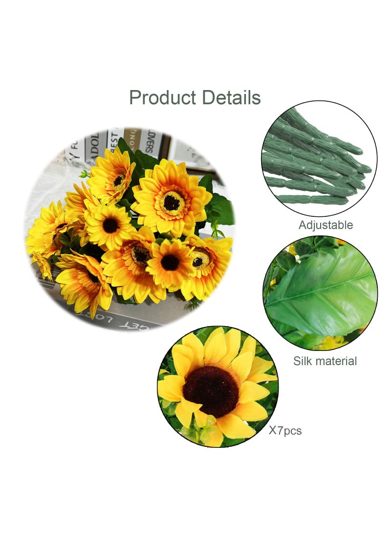 KASTWAVE Artificial Sunflowers with Stems,2 Bunches Realistic Silk Flower Bouquet for Wedding Party Bouquet Arrangement Table Centerpieces Home Garden DIY Decoration, Floral Arrangement - Image 5