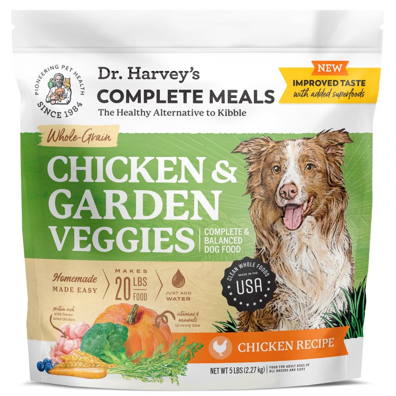 Dr. Harvey's Chicken & Garden Veggies Dog Food, Human Grade Whole-Grain Dehydrated Dog Food with Freeze-Dried Chicken (5 Pounds) - Image 1