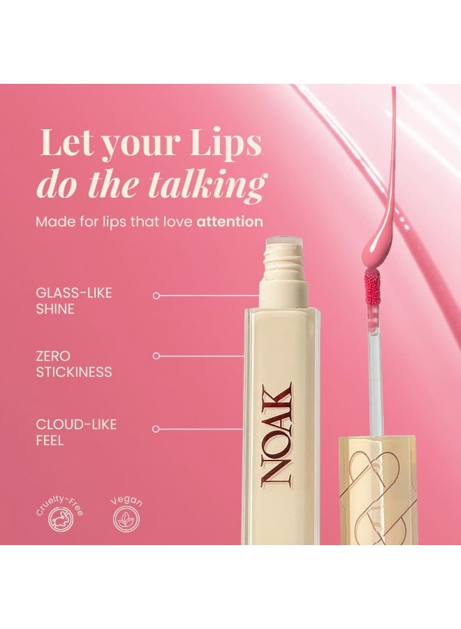 Noak ملمع الشفاه "نوك غلاس شاين" (Noak Glass Shine) للنساء | تركيبة مرطبة وغير لزجة | لمسة نهائية شديدة اللمعان تشبه الزجاج | راحة وتغذية تدوم طويلاً | 2 مل (درجة Petal Kiss) - Image 3