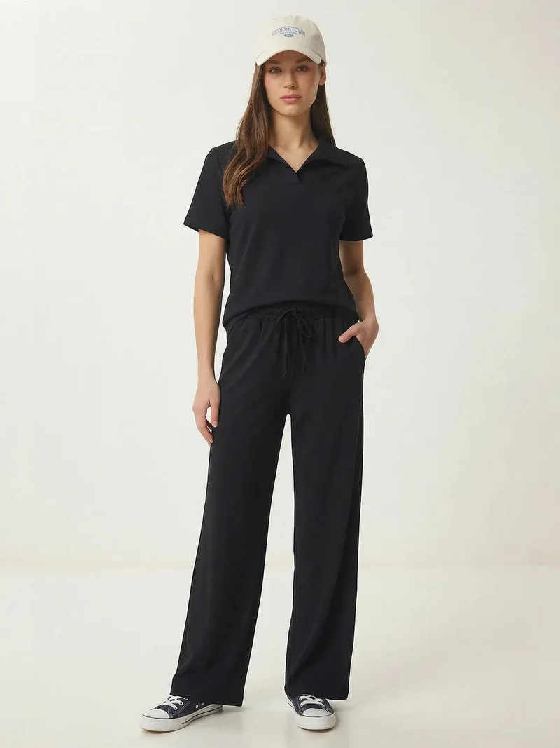 السعادة في إسطنبول ISTANBUL Mid Waist Polo Collar Two-Piece Coord Set