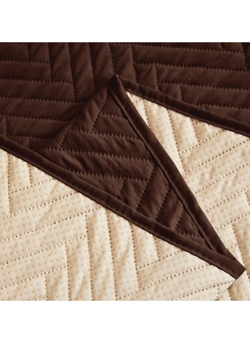 HOUSE OF QUIRK - House of Quirk Quilted Polyester Sofa Cover Mat - Anti-Slip, Water-Resistant Couch Protector for Pets, Kids - Machine Washable Furniture Protector (Brown, 170x185 cm, Three Seater) - Image 1