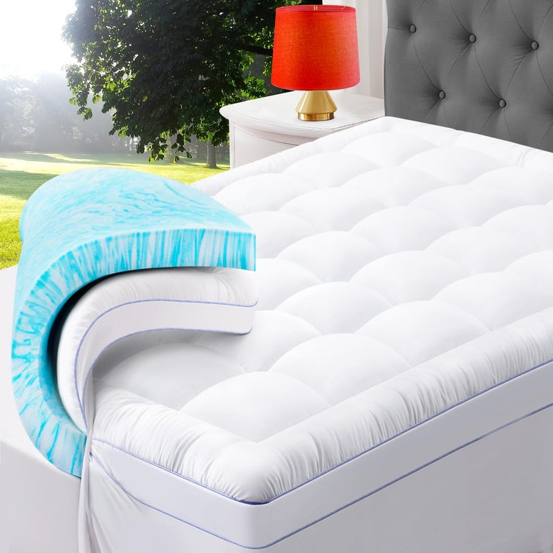 ABENE Twin Size Dual Layer 3 Inch Memory Foam Mattress Topper, 2 Inch Gel Memory Foam Plus 1 Inch Down Alternative Pillowtop Mattress Pad Cover, Thick Soft Bed Topper Support for Back Pain - Image 1