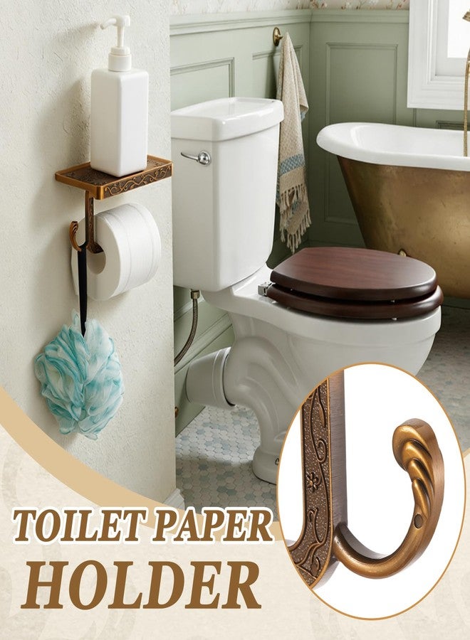 LemonRoad 2 Pack Vintage Carved Toilet Paper Holder with Shelf, Antique Wall-Mounted Tissue Roll Holder with Phone Storage Rack, Rust-Resistant Bathroom Accessories - Image 4