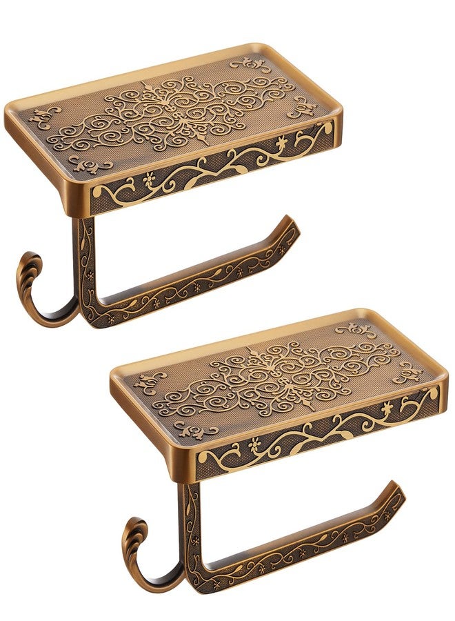 LemonRoad 2 Pack Vintage Carved Toilet Paper Holder with Shelf, Antique Wall-Mounted Tissue Roll Holder with Phone Storage Rack, Rust-Resistant Bathroom Accessories - Image 1