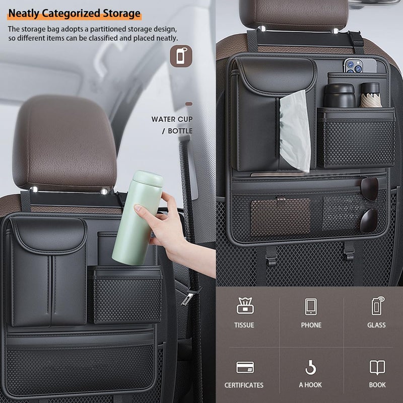 RAKSONIC Backseat Car Organizer,5 Storage Pocketscar Seat Organizer,Car Storage Organizer with Foldable Food Tray,Car Seat Back Protectors Kick Mats Travel Accessories - Image 4