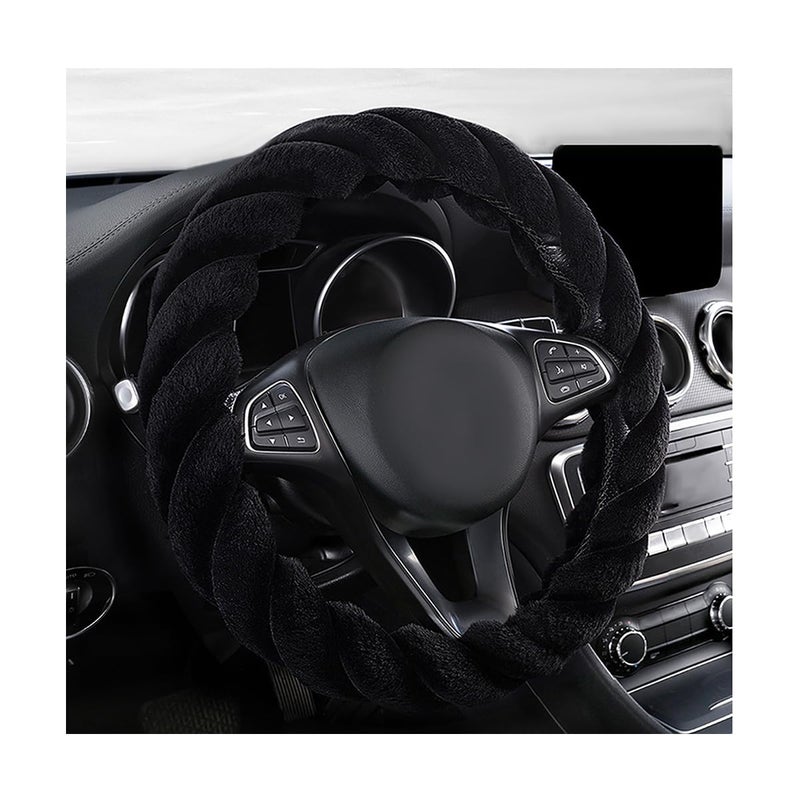 KVAEY Fluffy Car Steering Wheel Cover, 15 Inches Anti-Slip Round Fuzzy Winter Steering Wheel Protector, Soft Warm Plush Steering Wheel Cover for Women Girls, Car Accessories (Black, Round) - Image 1