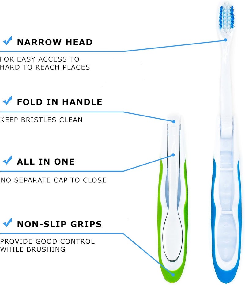 Lingito Travel Toothbrush, On The Go Folding Feature, Medium Bristle Brushes (3 Pack Medium-Multicolor) - Image 2