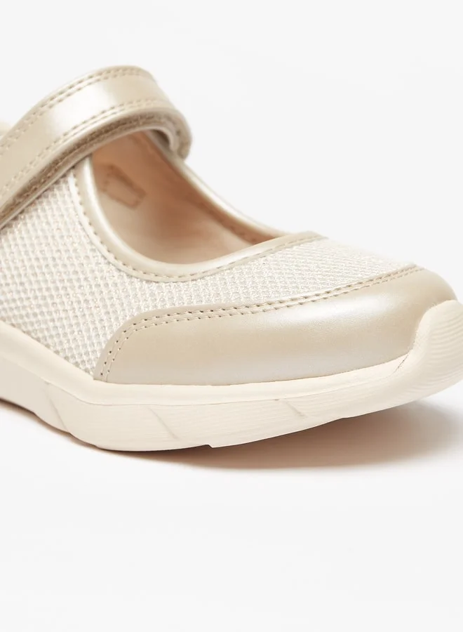 جونيورز Girls Textured Mary Jane Shoes with Hook and Loop Closure