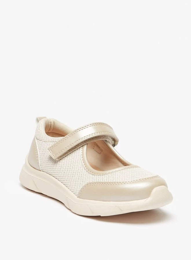 جونيورز Girls Textured Mary Jane Shoes with Hook and Loop Closure