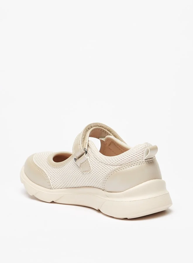 جونيورز Girls Textured Mary Jane Shoes with Hook and Loop Closure