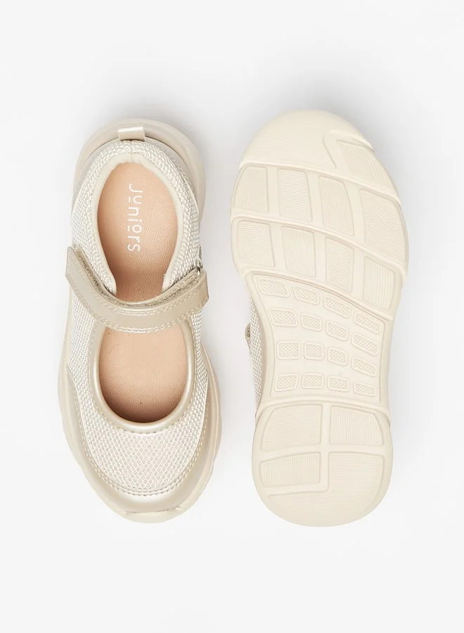 جونيورز Girls Textured Mary Jane Shoes with Hook and Loop Closure