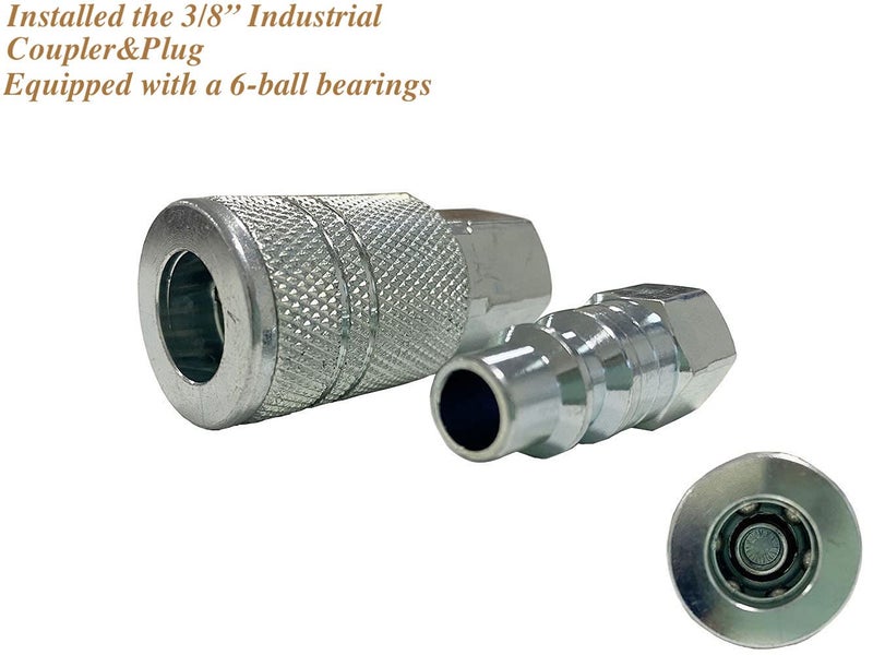 SANFU Polyurethane(PU) Reinforced 3/8”ID x 100ft Air Hose, 300PSI Wear Resistant With 3/8” Reassembled Industrial Quick Coupler and Plug, Bend Restrictor, Brown(100’) - Image 5