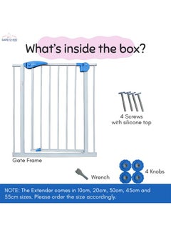 Safe-O-Kid ® Tot Tamer Pure Metal Baby Safety Gate With 1 Year Manufacturer Warranty, (75-85 Cm) Adjustable, 2 Way Auto Close, Barrier For Stairs, Door And Hallways, Barrier Fence- Blue  - Image 2