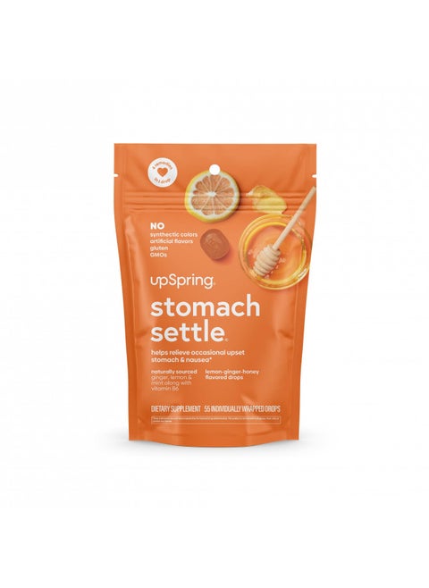 UpSpring Stomach Settle Drops for Occasional Nausea Relief and Morning Sickness with Ginger, Lemon, Spearmint, and B6. Individually Wrapped Drops, 55 Ct(Packaging May Vary)