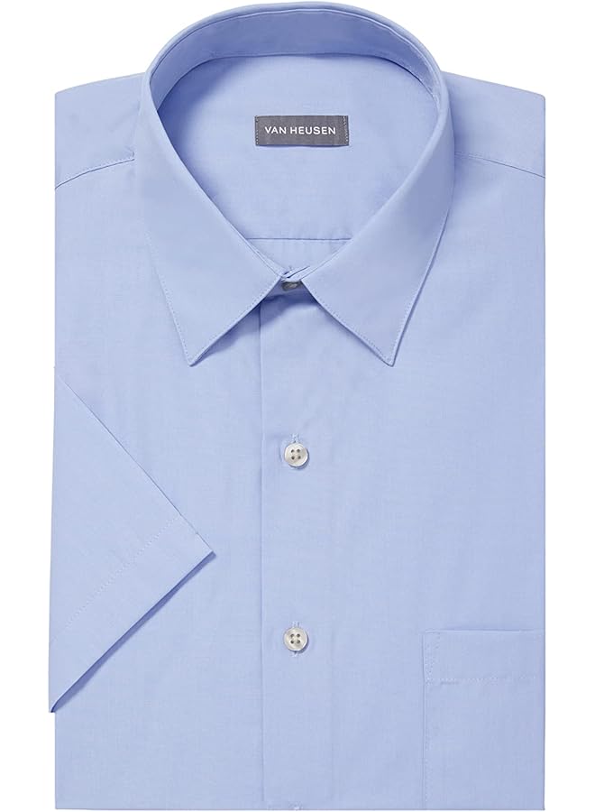 فان هيوزن قميص رجالي بأكمام قصيرة وقصة عادية من قماش البوبلين سادة - Image 1