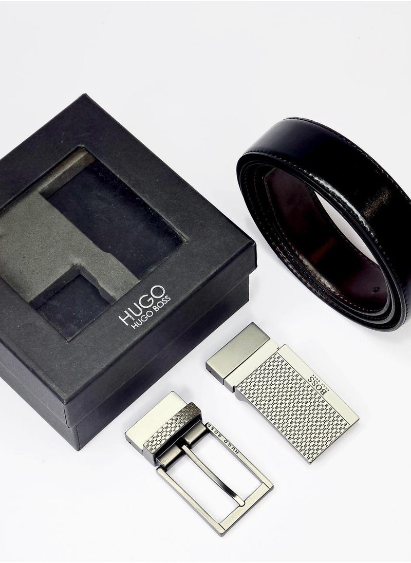 HUGO BOSS Hugo Boss Men's Leather Belt Set with Reversible Strap and Two Buckles  - Image 4