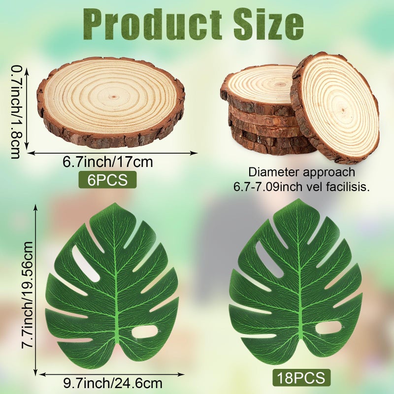 MASTRON Safari Animals Table Centerpieces - 6 Set of Jungle Animals Decorations Includes 12 Safari Zoo Animal Figures 6 Wood Slices 18 Tropical Palm Leaves for Baby Shower Birthday (Classic Animals) - Image 3