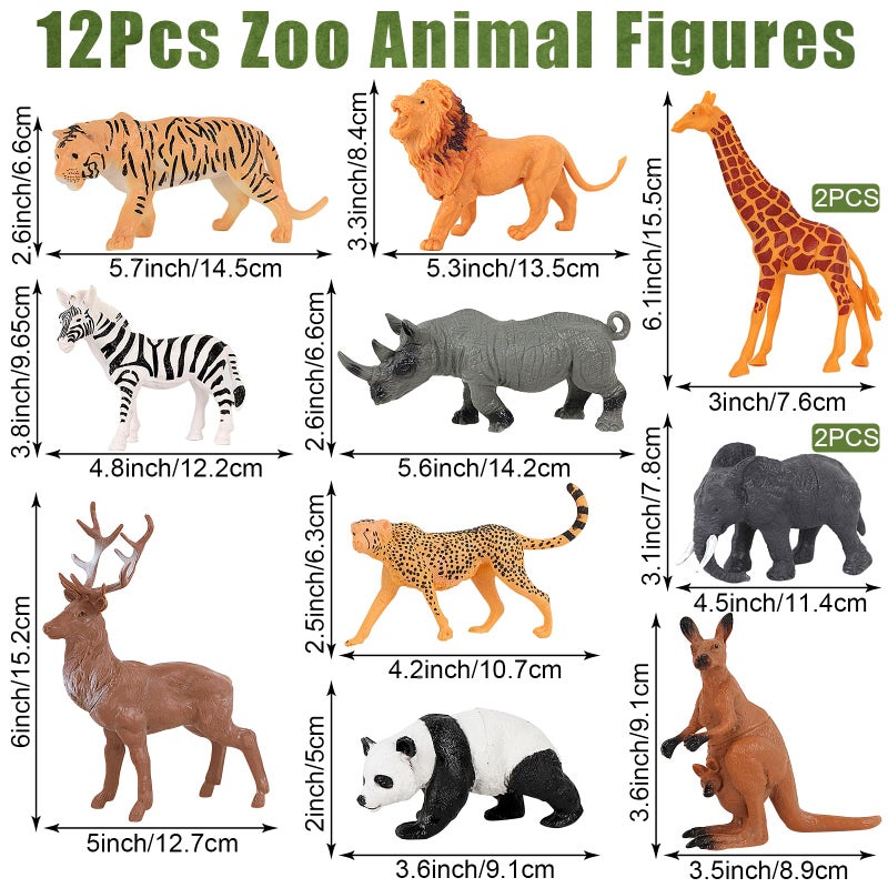 MASTRON Safari Animals Table Centerpieces - 6 Set of Jungle Animals Decorations Includes 12 Safari Zoo Animal Figures 6 Wood Slices 18 Tropical Palm Leaves for Baby Shower Birthday (Classic Animals) - Image 2