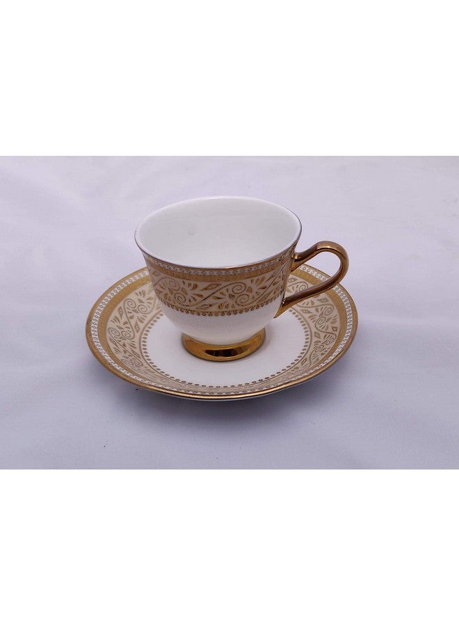 LVOOK Bone China Tea Coffee Cups, Saucers, Kettly and Sugar Pot Set of 15-180 ML, Multicolor (Uber Gold Tea Set) - Image 4