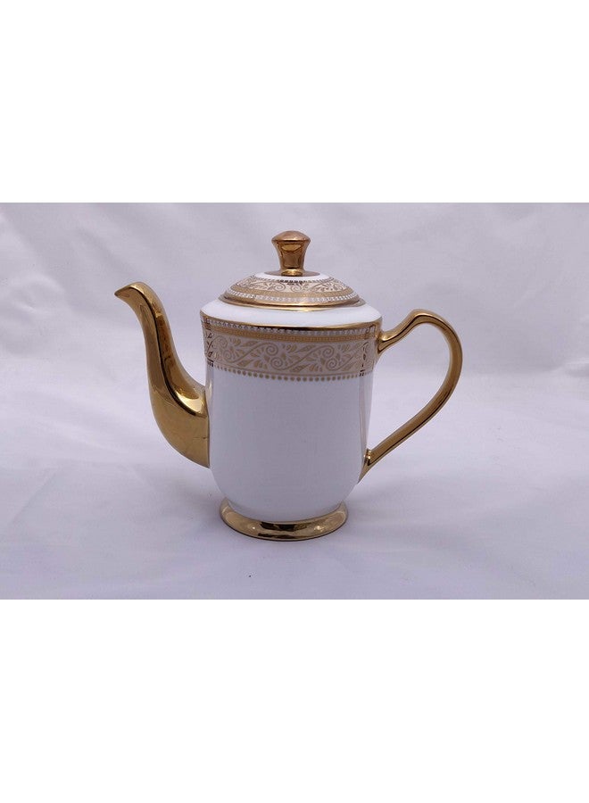 LVOOK Bone China Tea Coffee Cups, Saucers, Kettly and Sugar Pot Set of 15-180 ML, Multicolor (Uber Gold Tea Set) - Image 3