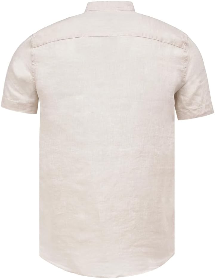 Cedro Men's Relaxed Fit Cream Linen Shirt with Mandarin Neck - Image 2