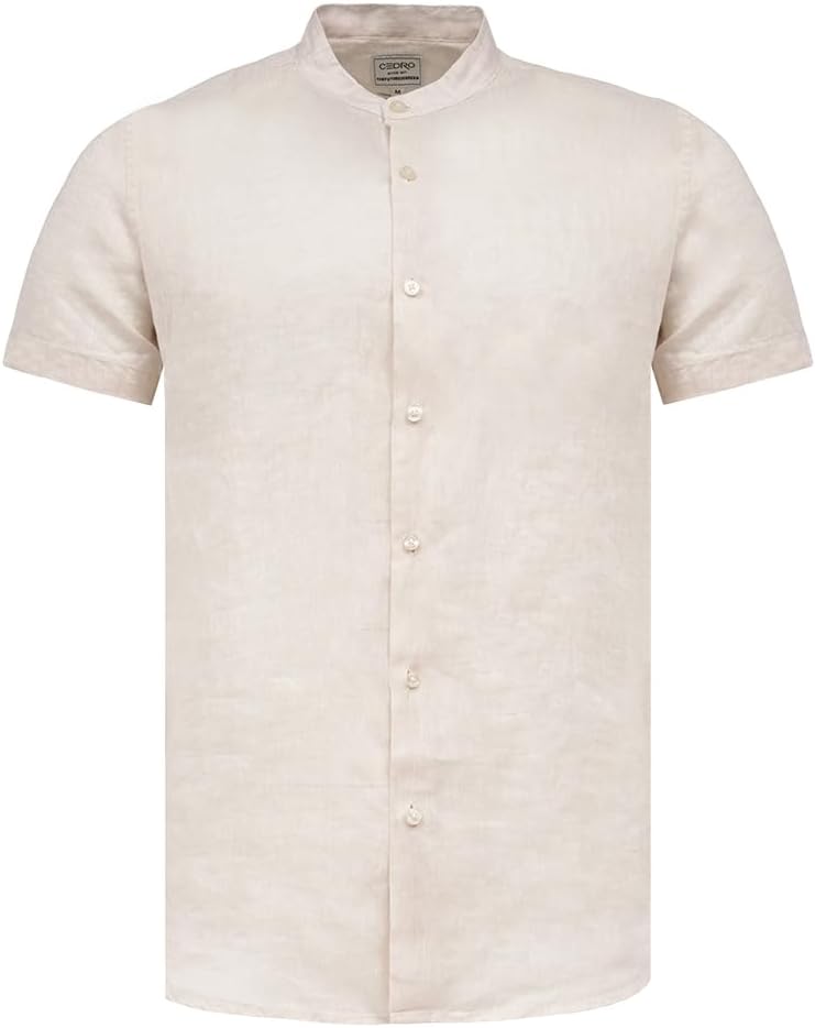 Cedro Men's Relaxed Fit Cream Linen Shirt with Mandarin Neck - Image 1