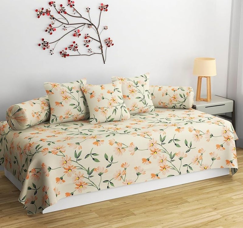 طقم ديوان لغرفة المعيشة، أغطية طقم ديوان قطن جلاسيه، طقم ديوان مصمم 8 قطع (1 ملاءة سرير مفرد، 5 أغطية وسائد، 2 أغطية وسادة طويلة، اللون - لوز)